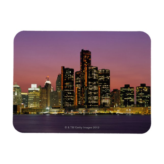 Ímã Detroit, Michigan Skyline à Noite (Horizontal)