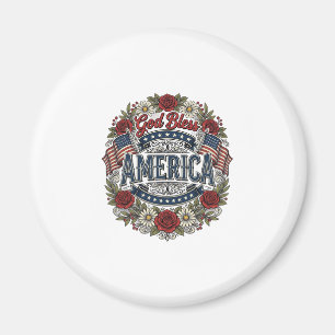 Imã Deus Abençoe a América Floral Patriótico Vintage