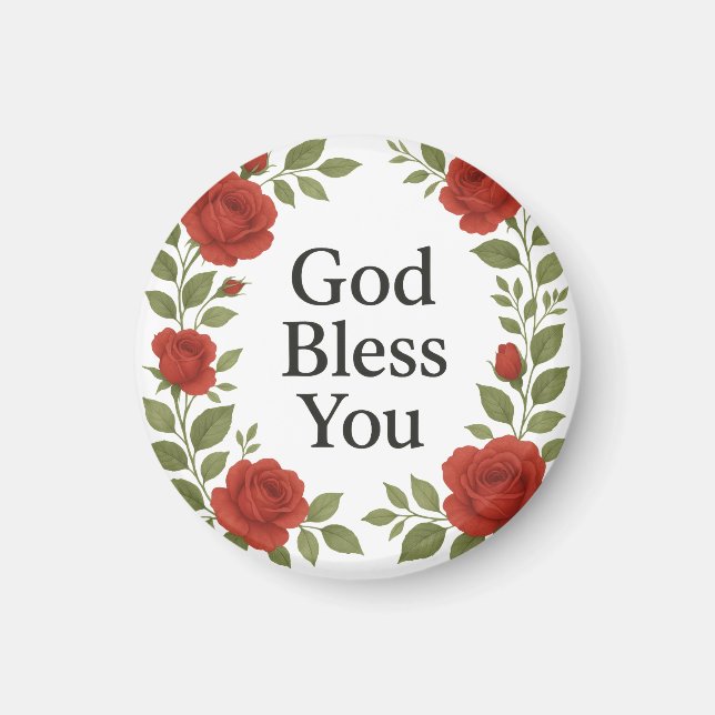 Imã Deus Abençoe Você Rosa Floral Religiosa (Frente)