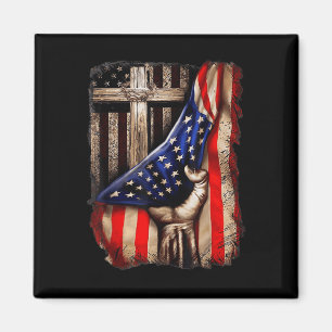 Imã Deus Jesus Cruz Atrás da Bandeira Americana Patrió