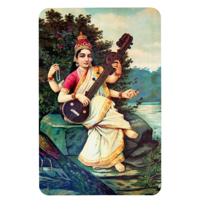 Ímã Deusa Saraswati Por Raja Ravi Varma (Vertical)