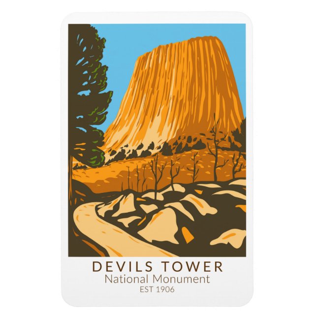 Ímã Devils Tower National Monument Wyoming Vintage (Vertical)
