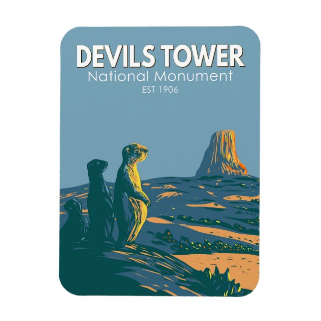 Ímã Devils Tower National Monuuurie Dog Vintage (Vertical)