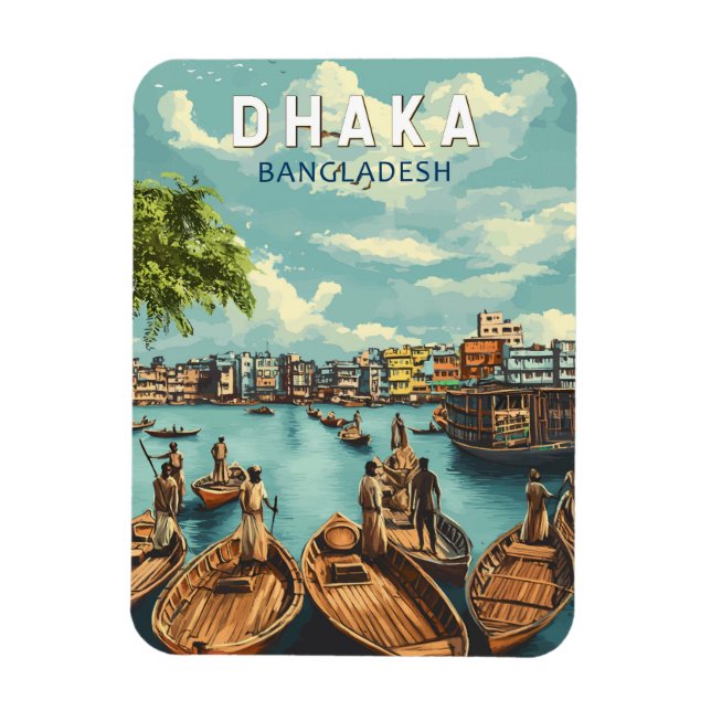 Ímã Dhaka Bangladesh Illustration Viagem Art Vintage (Vertical)