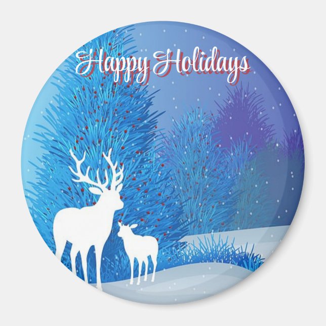 Imã Dia Azul com Reindeer (Frente)