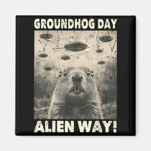 Imã Dia da Marmota Ufo Gráfico Retro Vintage Encontro