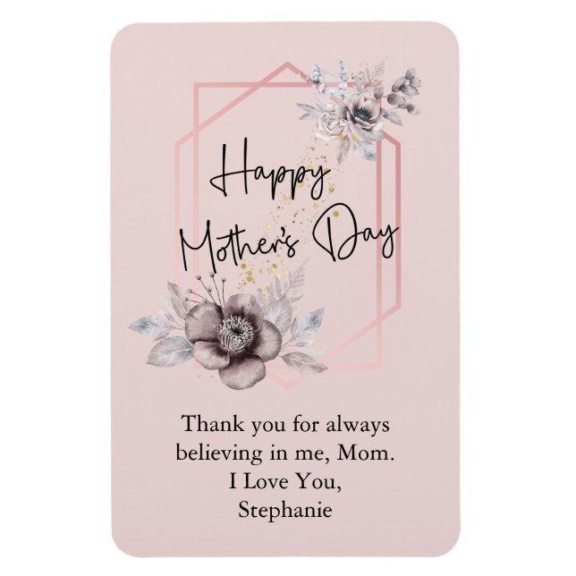 Ímã Dia das Mães Personalize Rosa Cinza Floral (Vertical)