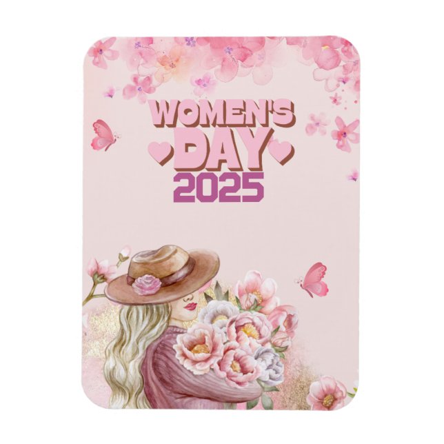 Ímã Dia das Mulheres Elegante com Design Floral Rosa (Vertical)