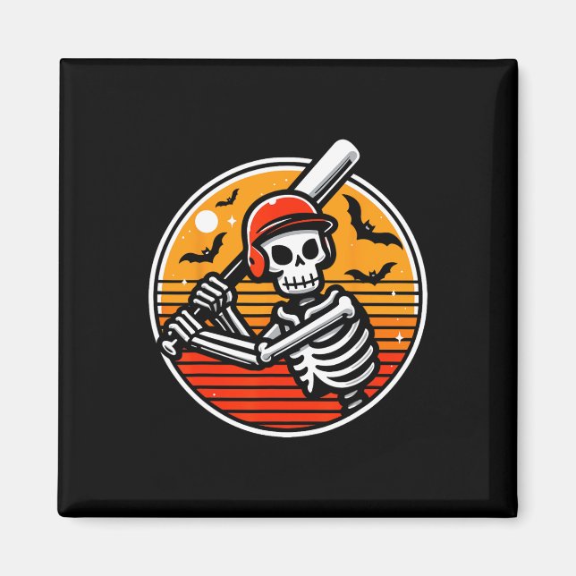 Imã Dia de as Bruxas engraçado Skeleton Baseball Playe (Frente)