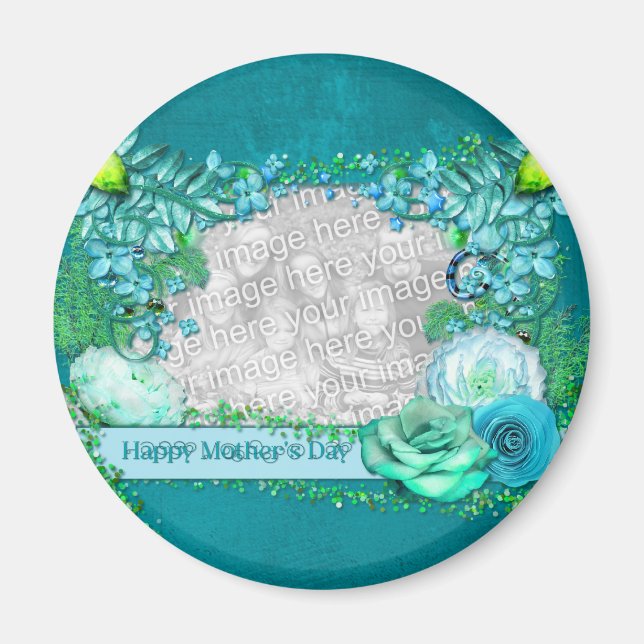 Imã Dia de as mães - ADICIONAR SUA FOTO - Fantasia Azu (Frente)