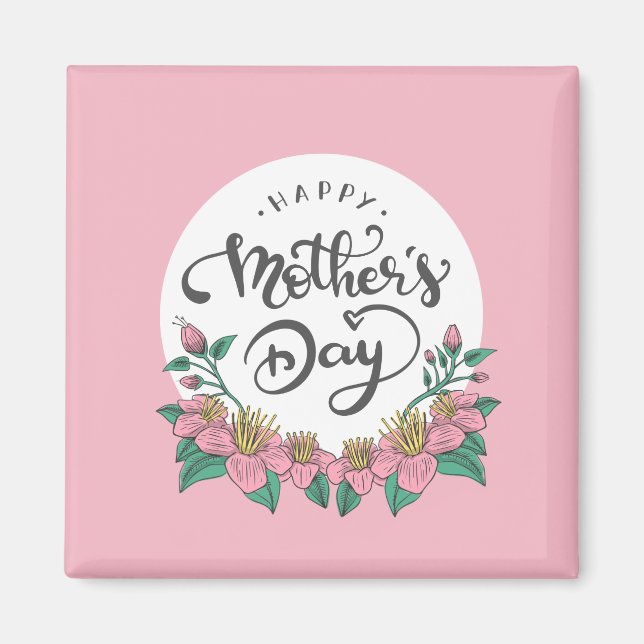 Imã Dia de as mães Feliz Floral Elegante | Magnet (Frente)