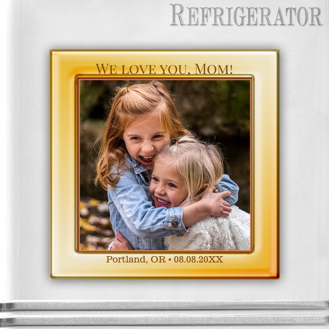 Imã Dia de as mães feliz Magnet amarelo de fotos (Photo magnet featuring your own favorite photo framed by an ocher gold design - Mother's Day - mom)
