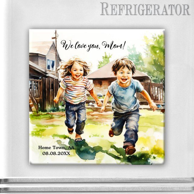 Imã Dia de as mães Feliz Seu Magneto Fotográfico (We love you Mom Mother's Day photo magnet - keepsake birthday gift - grandma - watercolor)