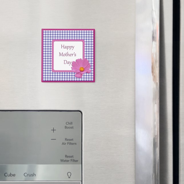 Imã Dia de as mães Purple Flower e Design Gingham (In Situ (Fridge))