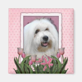 Imã Dia de as mães - Tulipas Rosa - Algodão de Tulear