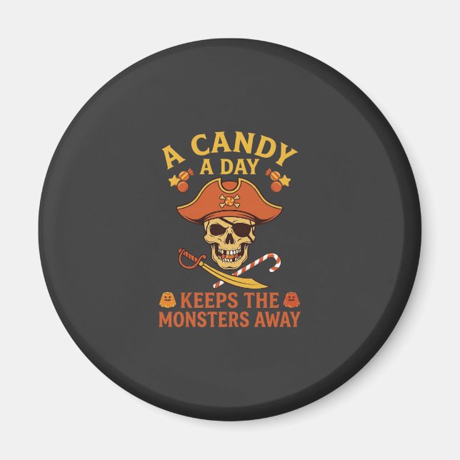Imã Dia de Doces Halloween Pirata Caveira Bengala (Frente)