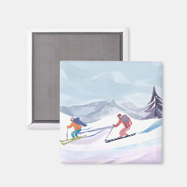 Imã Dia de Esqui | Montanha de Inverno em Aquarela