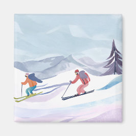 Imã Dia de Esqui | Montanha de Inverno em Aquarela