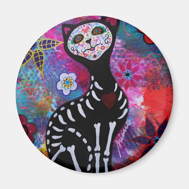 Imã Dia de los Muertos Meow Cat. (Frente)