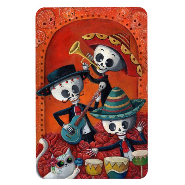 Ímã Dia de Los Muertos Skeleton Mariachi Trio (Vertical)