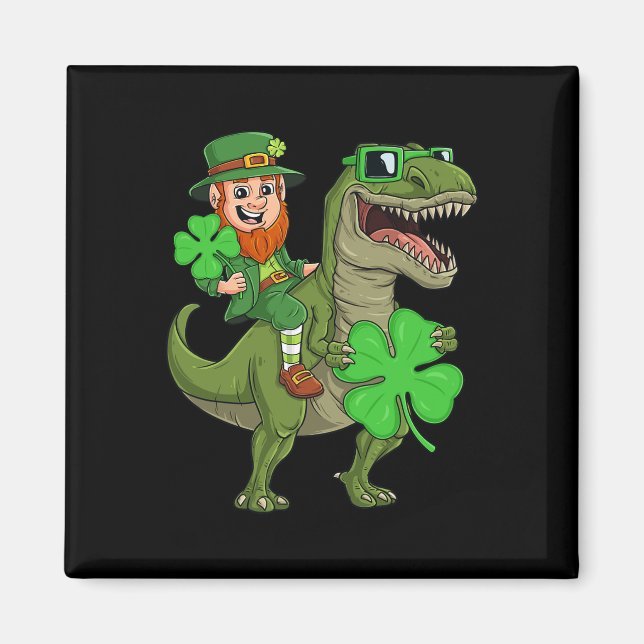 Imã Dia de São Patrício Leprechaun Andando T Rex Diver (Frente)