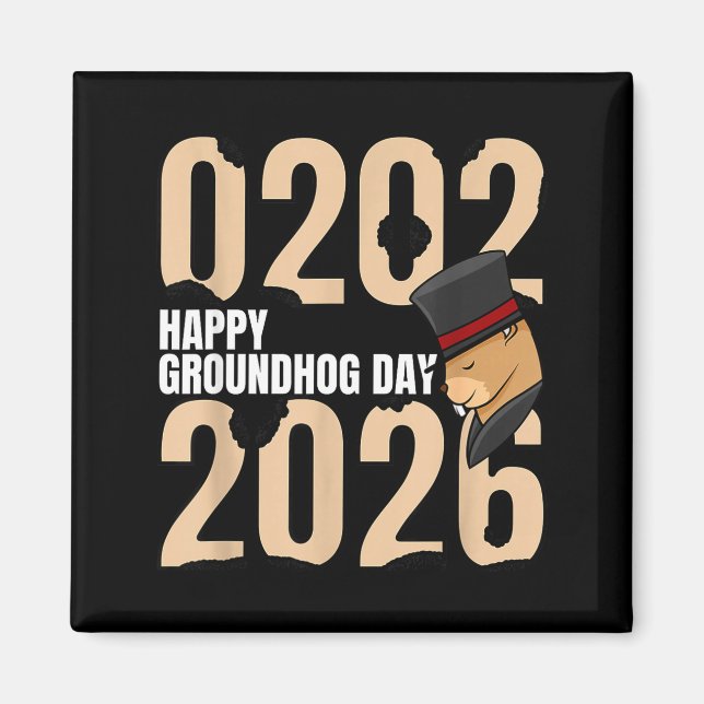 Imã Dia Divertido e Feliz do Groundhog 2 de Fevereiro  (Frente)