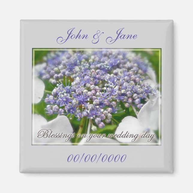 Imã Dia do Casamento Abençoa Hydrangea Azul (Frente)