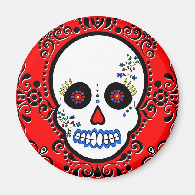 Imã Dia do Crânio do Açúcar Morto - Branco e Vermelho (Frente)
