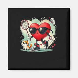 Imã Dia dos Namorados Amante de Badminton Coração Gato