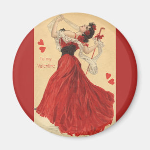 Imã Dia dos Namorados Vintage, Senhora Dançando Coraçõ