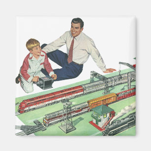 Imã Dia dos Pais Vintage, Pai e Filho com Trens
