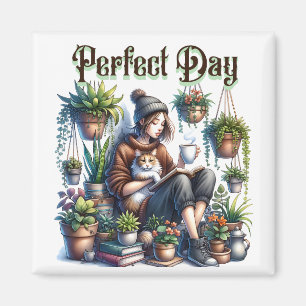 Imã Dia perfeito Leitura de Raparigas com Gatos e Pl