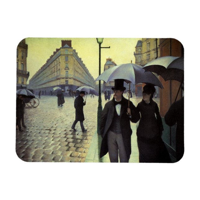 Ímã Dia Rainy da Rua Paris por Gustave Caillebotte (Horizontal)