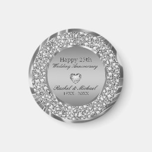Imã Diamantes de prata e aniversário do coração