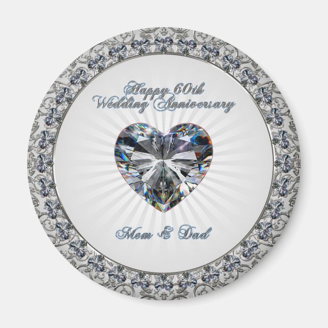 Imã Diamond Heart 60th Wedding Anniversário Magnet (Frente)