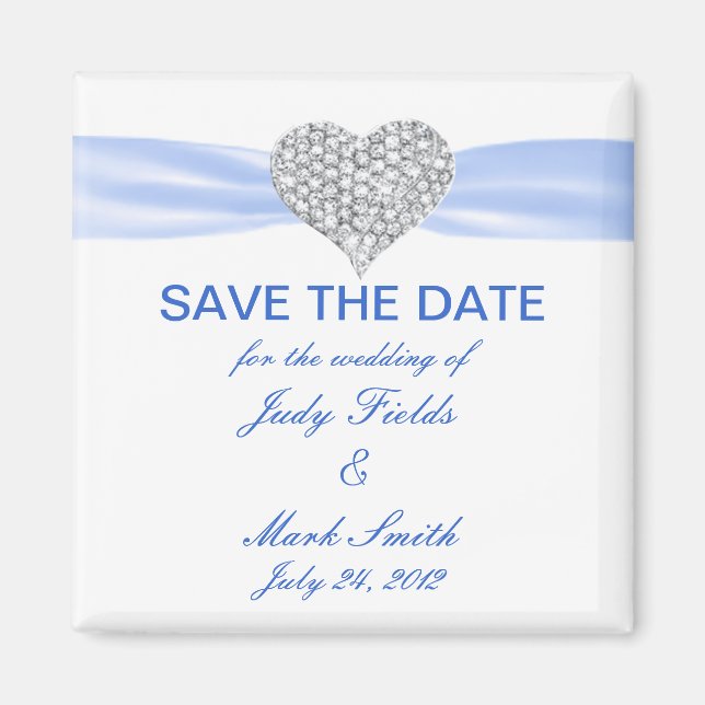 Imã Diamond Heart Blue Wedding Salve O Magnet (Frente)