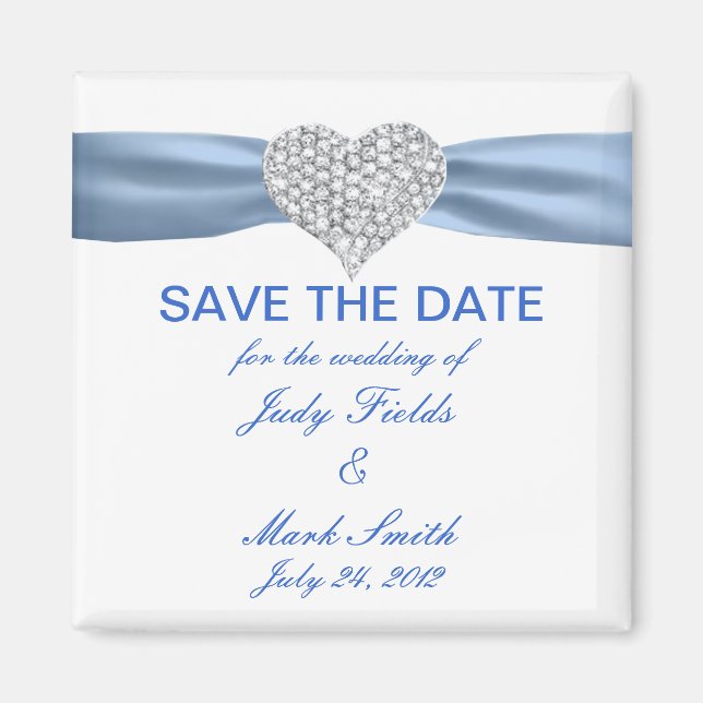 Imã Diamond Heart Blue Wedding Salve O Magnet (Frente)