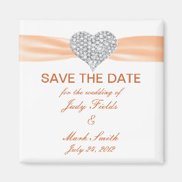 Imã Diamond Heart Orange Weding The Date Magnet