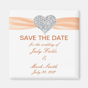 Imã Diamond Heart Orange Weding The Date Magnet