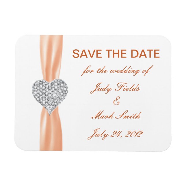 Ímã Diamond Heart Orange Weding The Date Magnet (Horizontal)