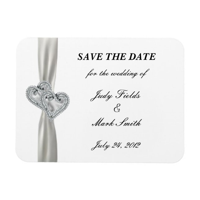Ímã Diamond Hearts White Wedding Salve The Date Magnet (Horizontal)