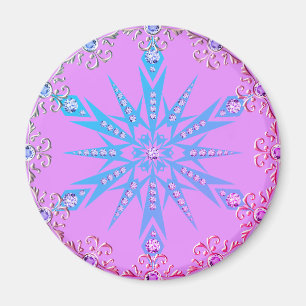Imã Diamond retro snowflake purple and blue