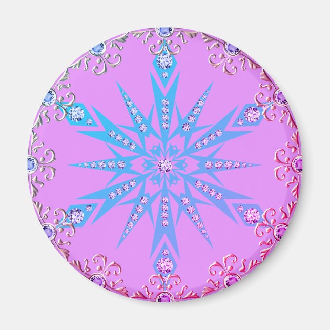 Imã Diamond retro snowflake purple and blue (Frente)