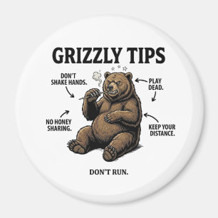 Imã Dicas Divertidas de Sobrevivência com Urso Cinzent