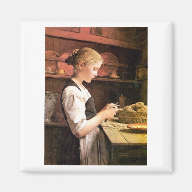 Imã Die kleine Kartoffelschälerin Girl Peeling Potatos (Frente)