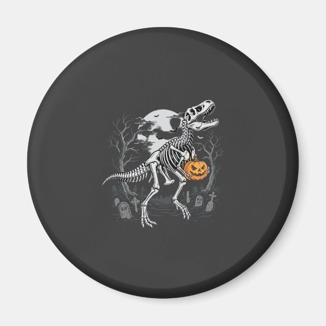 Imã Dinosaur Esqueleto Halloween Abóbora Cemitério Des (Frente)
