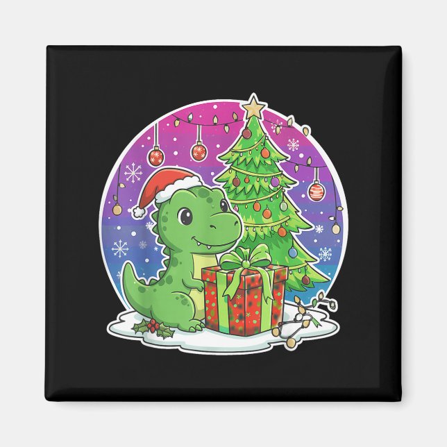 Imã Dinosaur Santa Hat Xmas Dinosaur Lover Adults Boy  (Frente)