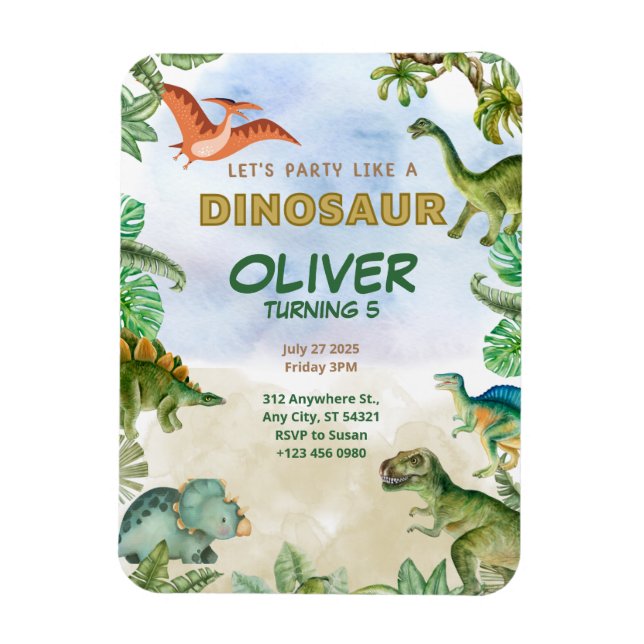 Ímã Dinossaur Dino T-rex Aniversário Convoca Flexível (Vertical)