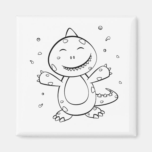 Imã Dinossauro - Animais de Arte Desenhados em Preto e (Frente)