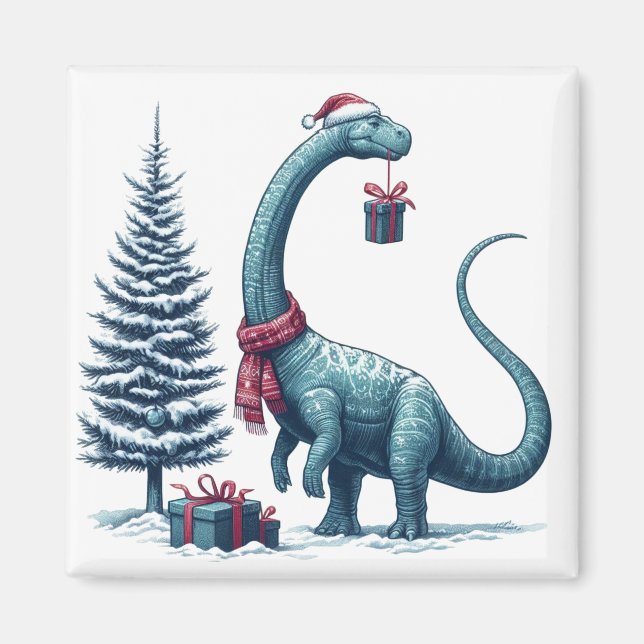 Imã dinossauro Brontosauro de Natal (Frente)